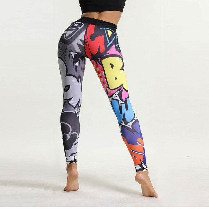 Cartoon pattern 3D printing dag personality high waist yoga pants sports leggings