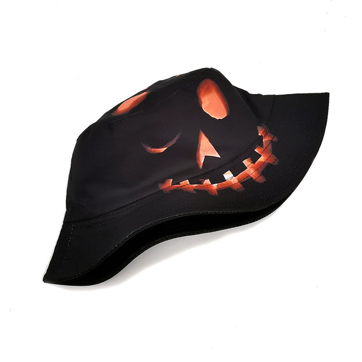 Halloween Fisherman Sun-shade Hat with Printed  Creative Cartoon Pumpkin Grimace