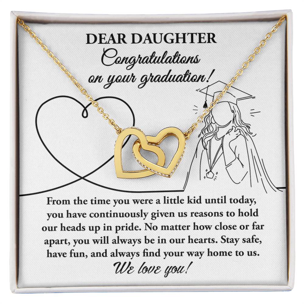 Congratulations on your graduation to our Dear Daughter, from the time you were a kid until today, you have continuously given us reasons to hold our heads up in pride, stay safe, have fun, and always find your way home to us