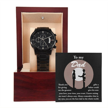 Dad-The Greatest Gifts-Metal Chronograph Watch Black Chronograph Watch with Mahogany Style Luxury Box with Message card