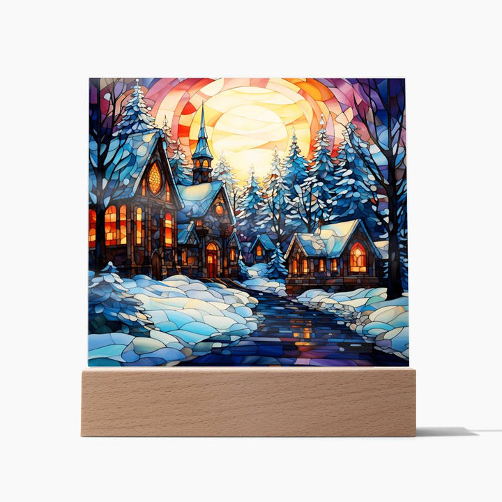 Xmas Stained Glass Painting Snow and Warmth Houses, Gift Ideas, Thanks Giving, Christmas