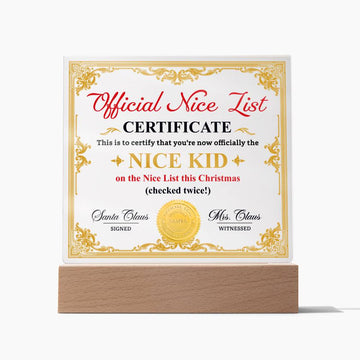 Official Nice List Certificate, Nice List This Christmas, Nice Kid, Gift Ideas, Xmas, Acrylic plaques, Acrylic decorative plaques, seasons greetings, new year, thanksgiving