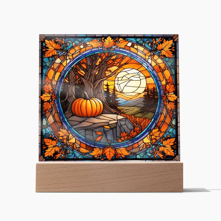 Huge Pumpkin in Sunset, thanksgiving, gift ideas, acrylic art, stained glass like look, xmas, Christmas