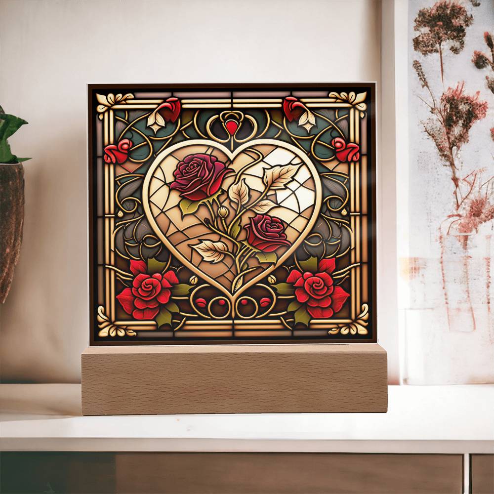 3D Lifelike Vibrant Painting of Roses and Heart on Acrylic with LED Lights, Gift Ideas, Xmas, Valentine, soulmate, Acrylic plaques, Acrylic decorative plaques, seasons greetings, new year, thanksgiving, xmas