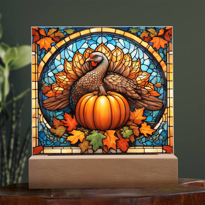 Turkey with pumpkin, thanksgiving, decor, acrylic, xmas, christmas, stained glass, painting