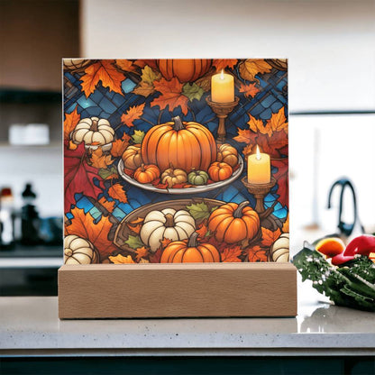 Abundance of Pumpkins for Thanksgiving, gift ideas, xmas, Christmas, stained glass-like painting
