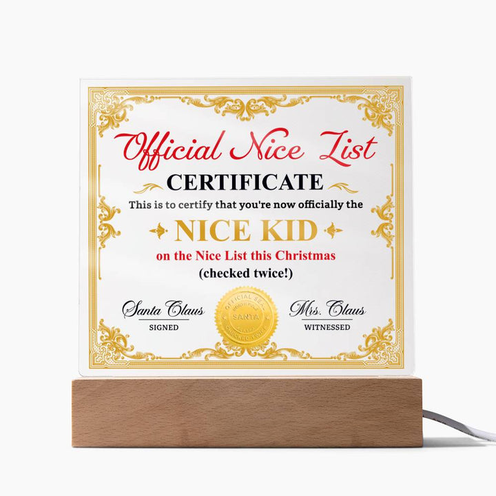 Official Nice List Certificate, Nice List This Christmas, Nice Kid, Gift Ideas, Xmas, Acrylic plaques, Acrylic decorative plaques, seasons greetings, new year, thanksgiving