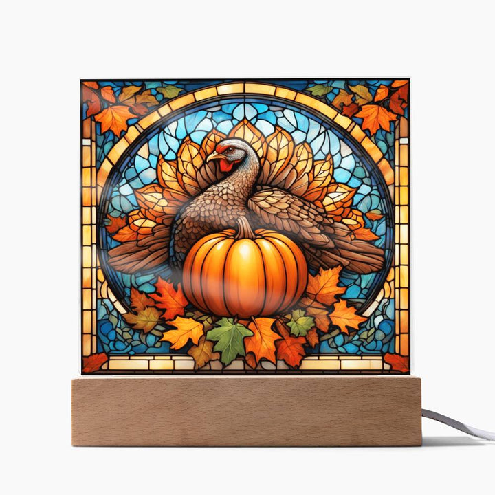 Turkey with pumpkin, thanksgiving, decor, acrylic, xmas, christmas, stained glass, painting
