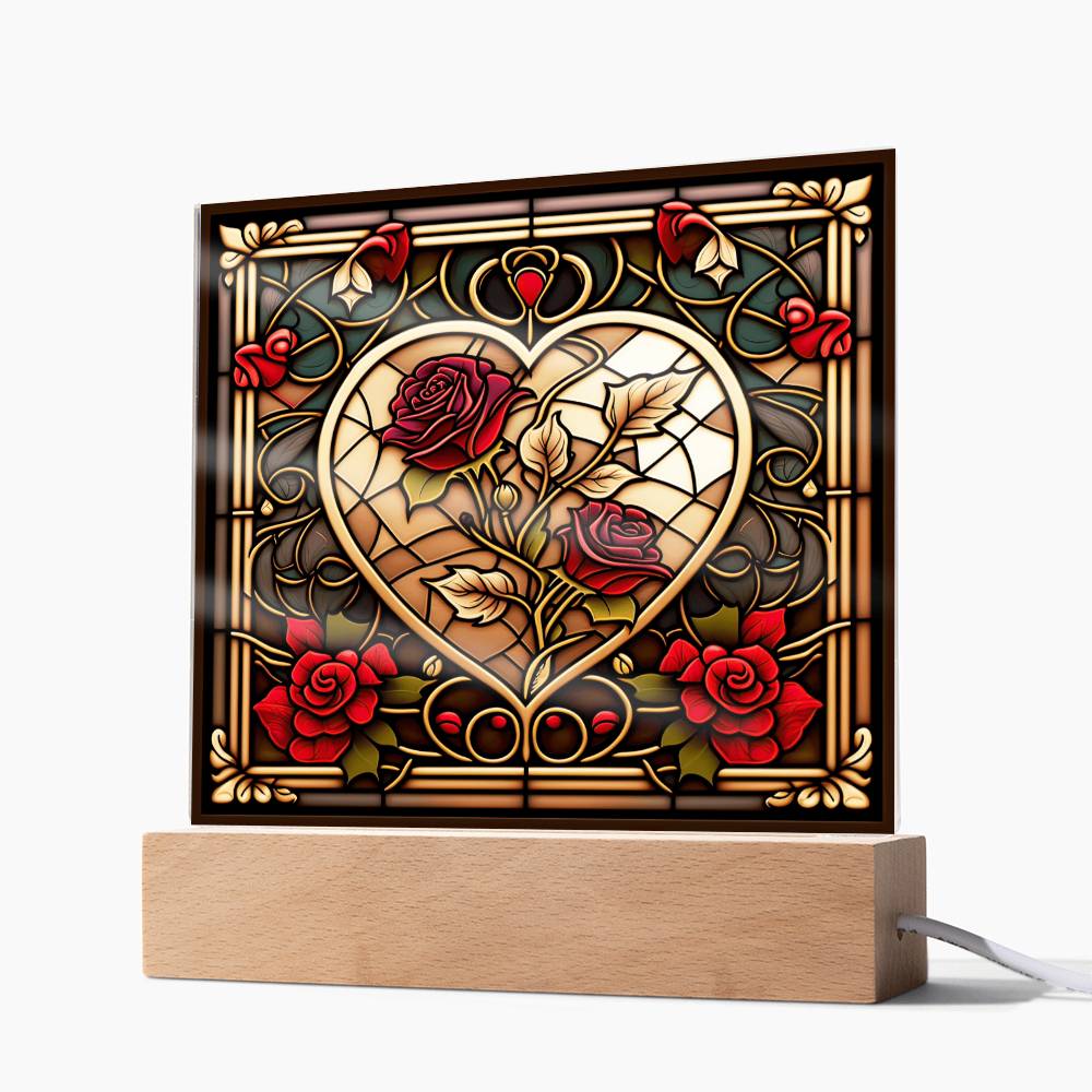 3D Lifelike Vibrant Painting of Roses and Heart on Acrylic with LED Lights, Gift Ideas, Xmas, Valentine, soulmate, Acrylic plaques, Acrylic decorative plaques, seasons greetings, new year, thanksgiving, xmas