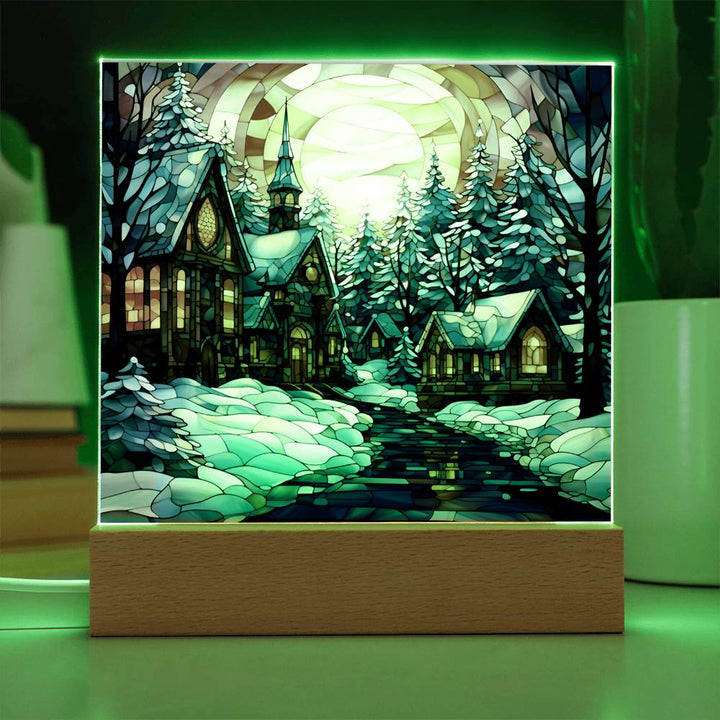 Xmas Stained Glass Painting Snow and Warmth Houses, Gift Ideas, Thanks Giving, Christmas