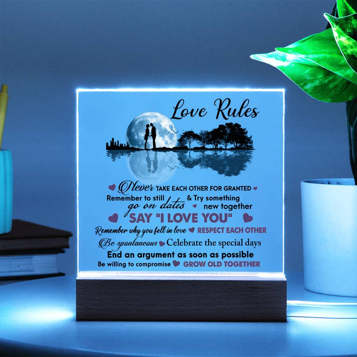 Premium Acrylic Decor with LED, Gift Ideas for Valentine, Love Rules, Gift Ideas for Boyfriend, Gift to Boyfriend, Gift from Girlfriend to Boyfriend, Badass Boyfriend, Gift To Soulmate Gift for couples