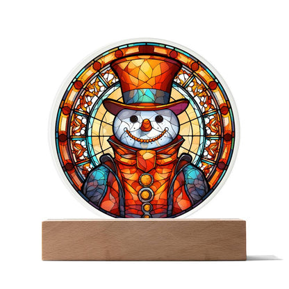 3D Acrylic﻿ Painting Decorative Plaque Snowman on Stained Glass Christmas Gift Ideas For Family Colleagues Business Partners Friends Neighbours Seasons Greetings Thanksgiving