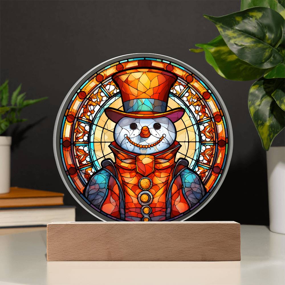 3D Acrylic﻿ Painting Decorative Plaque Snowman on Stained Glass Christmas Gift Ideas For Family Colleagues Business Partners Friends Neighbours Seasons Greetings Thanksgiving