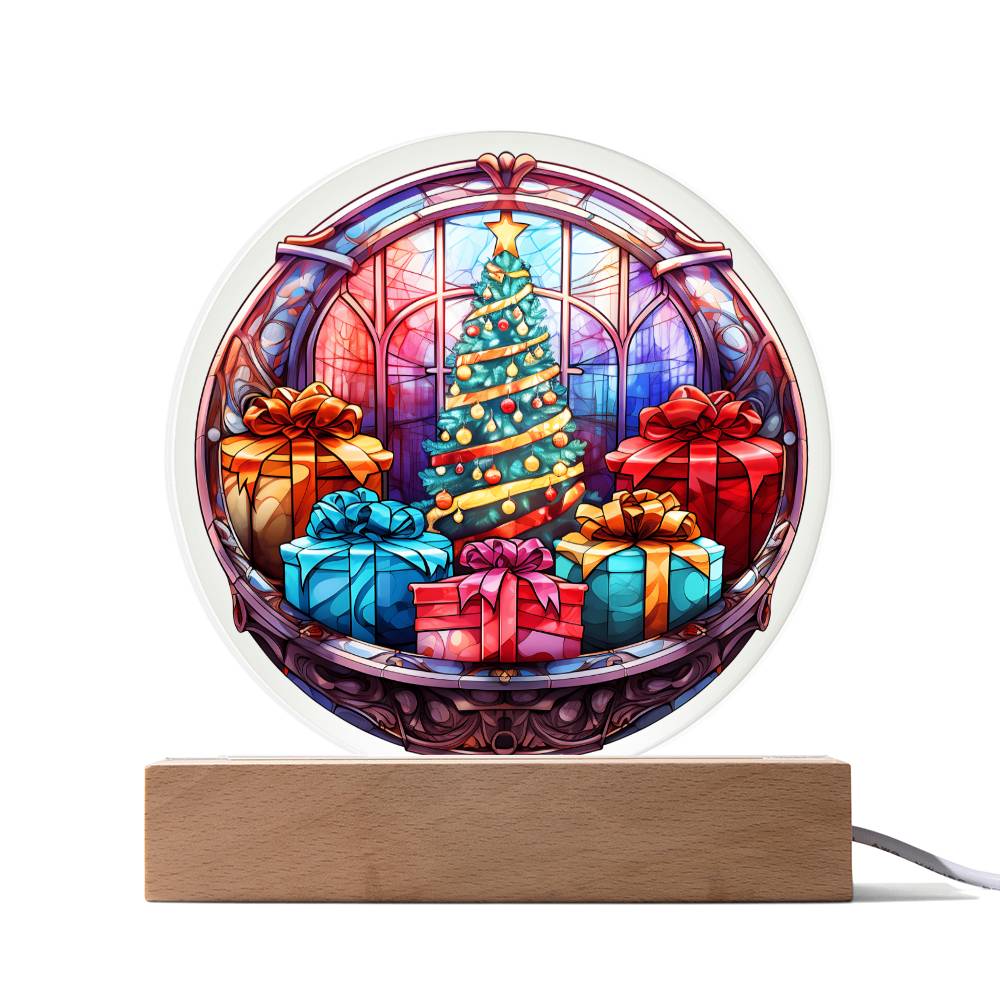 3D Lifelike Vibrant Painting of Christmas Tree with Presents on Acrylic with LED Lights, Gift Ideas, Xmas, Valentine, Acrylic plaques, Acrylic decorative plaques, seasons greetings, new year, thanksgiving, Xmas Tree