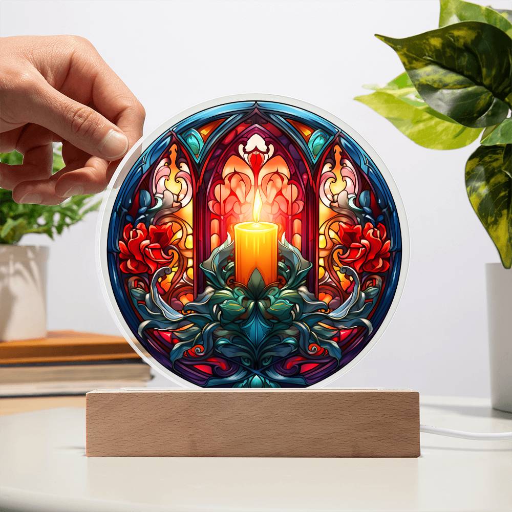 3D Acrylic﻿ Painting Decorative Plaque Lighted Candle on Stained Glass Christmas Gift Ideas For Family Colleagues Business Partners Friends Neighbours Seasons Greetings Thanksgiving