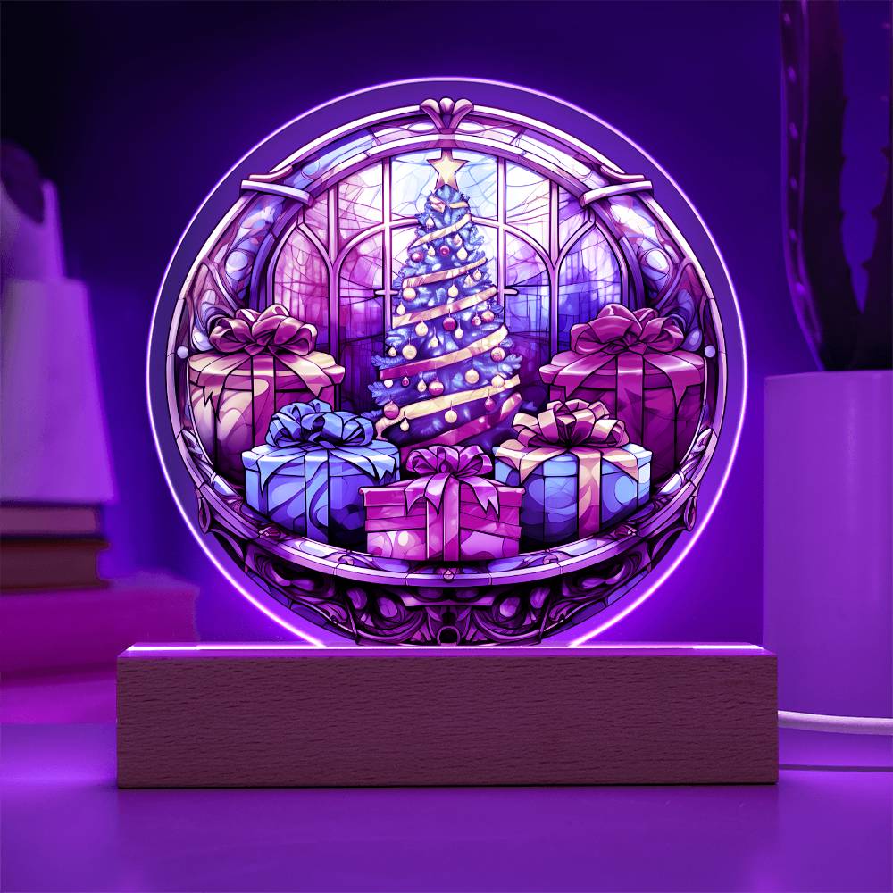 3D Lifelike Vibrant Painting of Christmas Tree with Presents on Acrylic with LED Lights, Gift Ideas, Xmas, Valentine, Acrylic plaques, Acrylic decorative plaques, seasons greetings, new year, thanksgiving, Xmas Tree