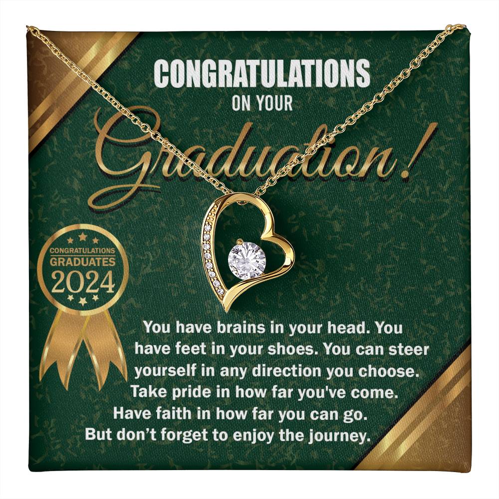 Congratulations on your Graduation, you have brains in your head, feet in your shoes, steer yourself in any direction you choose, take pride in how far you've come, and have faith in how far you can go, but don't forget to enjoy the journey