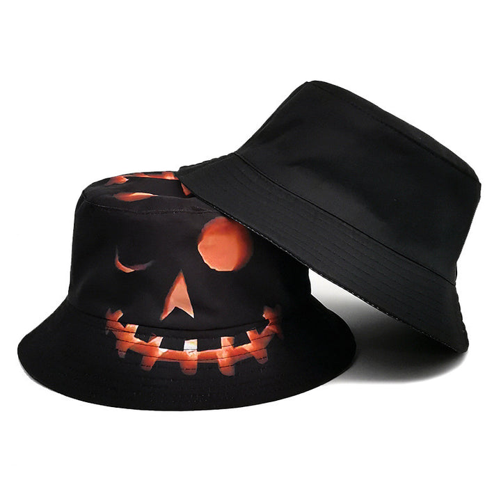 Halloween Fisherman Sun-shade Hat with Printed  Creative Cartoon Pumpkin Grimace
