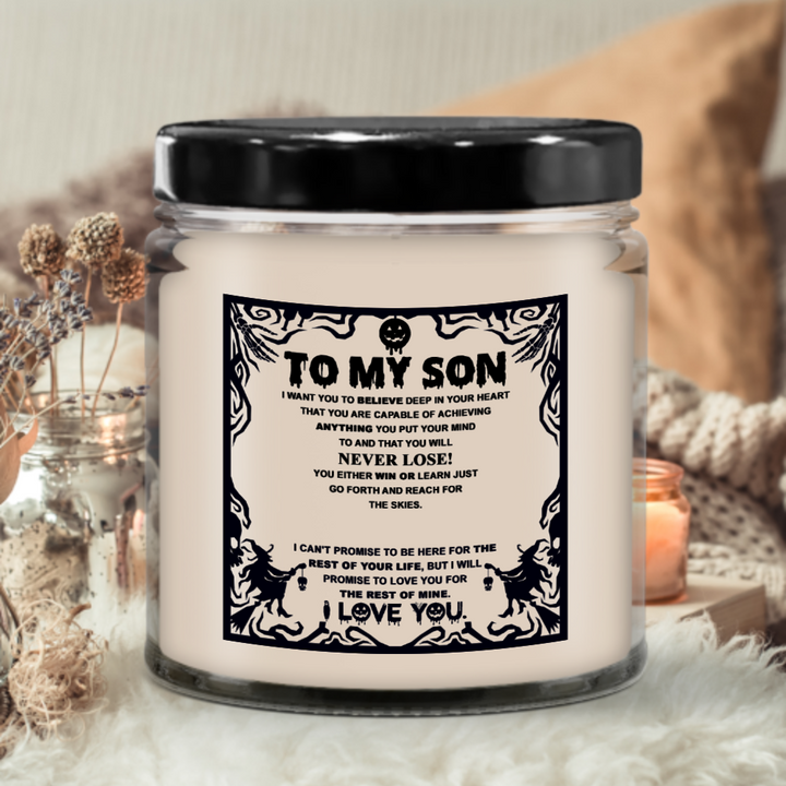 Halloween Candle- To My Son: Win or Learn