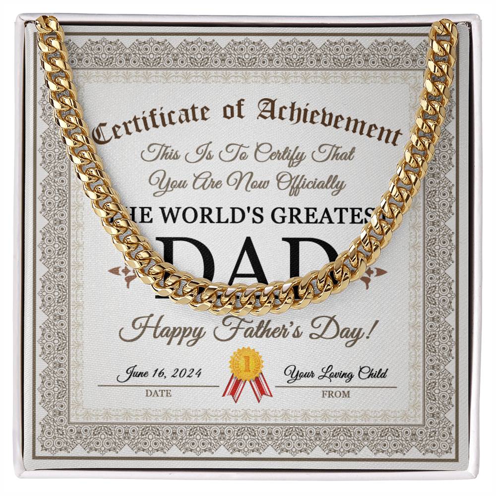 Certificate of Achievement to officially certify The World's Greatest Dad