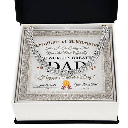 Certificate of Achievement to officially certify The World's Greatest Dad