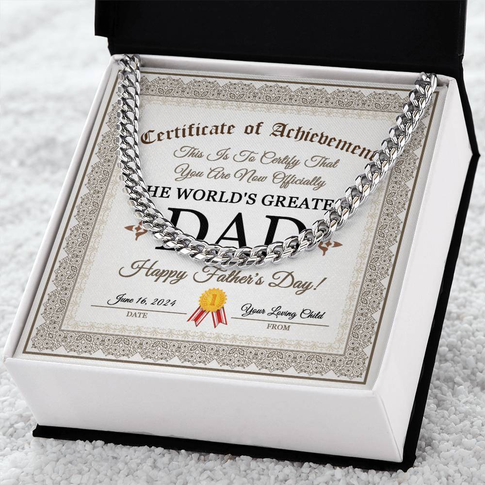 Certificate of Achievement to officially certify The World's Greatest Dad