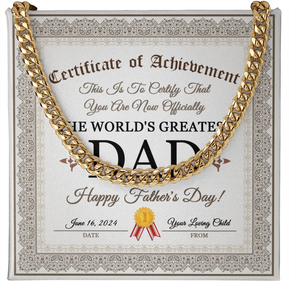 Certificate of Achievement to officially certify The World's Greatest Dad