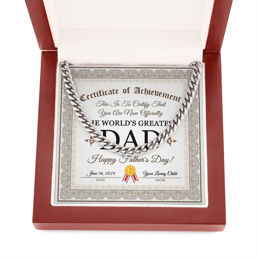 Certificate of Achievement to officially certify The World's Greatest Dad