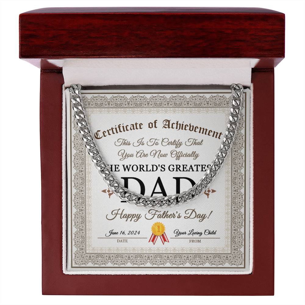 Certificate of Achievement to officially certify The World's Greatest Dad