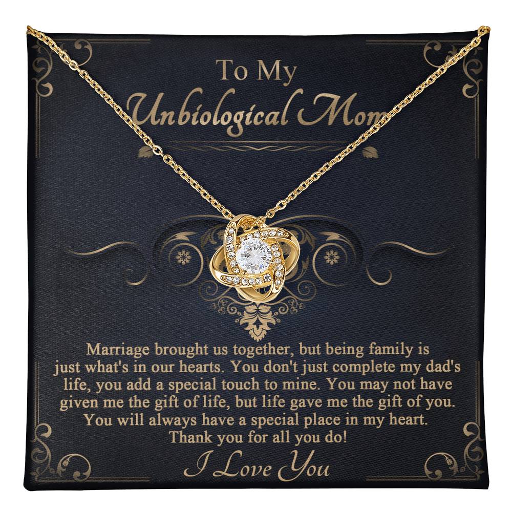 To My Unbiological Mom, you don't just complete my Dad's life you add a special touch to my life, you may not have given me the gift of life but life gave me the gift of you, you will always have a special place in my heart
