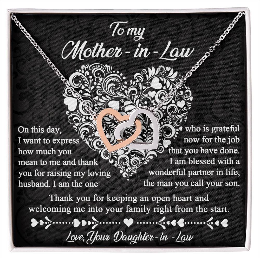 To my Mother in Law from daughter in law, thank you for raising my loving husband, I am blessed with a wonderful partner in life the man you call your son