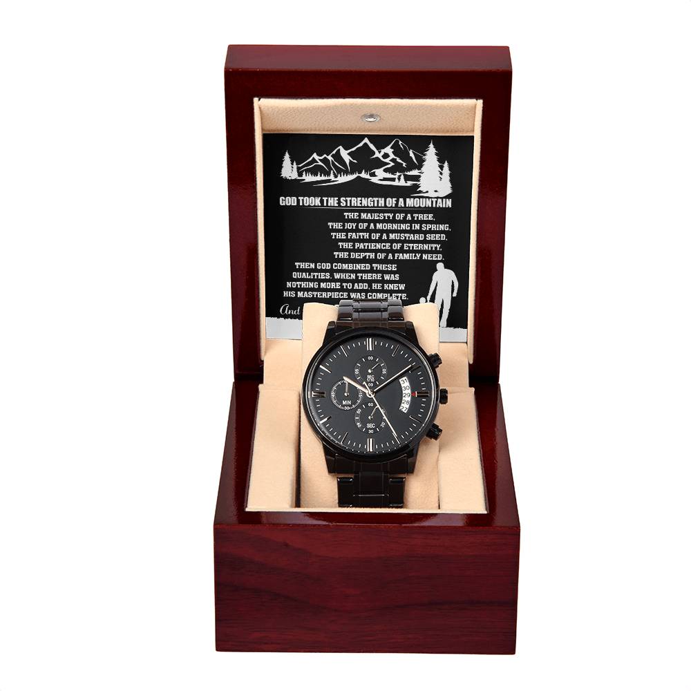 Dad-God Called It Dad-Metal Chronograph Watch Black Chronograph Watch with Mahogany Style Luxury Box with Message card