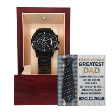 Dad-That Man-Metal Chronograph Watch Black Chronograph Watch with Mahogany Style Luxury Box with Message card