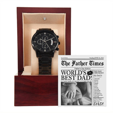 Dad-The Father Times-Metal Chronograph Watch Black Chronograph Watch with Mahogany Style Luxury Box with Message card