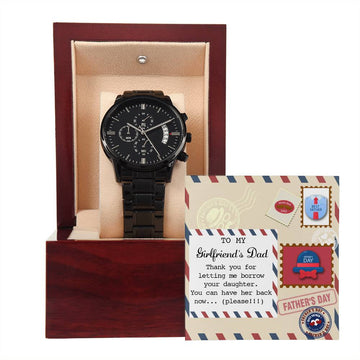 Girlfriend_s Dad-Have Her Back-Metal Chronograph Watch Black Chronograph Watch with Mahogany Style Luxury Box with Message card