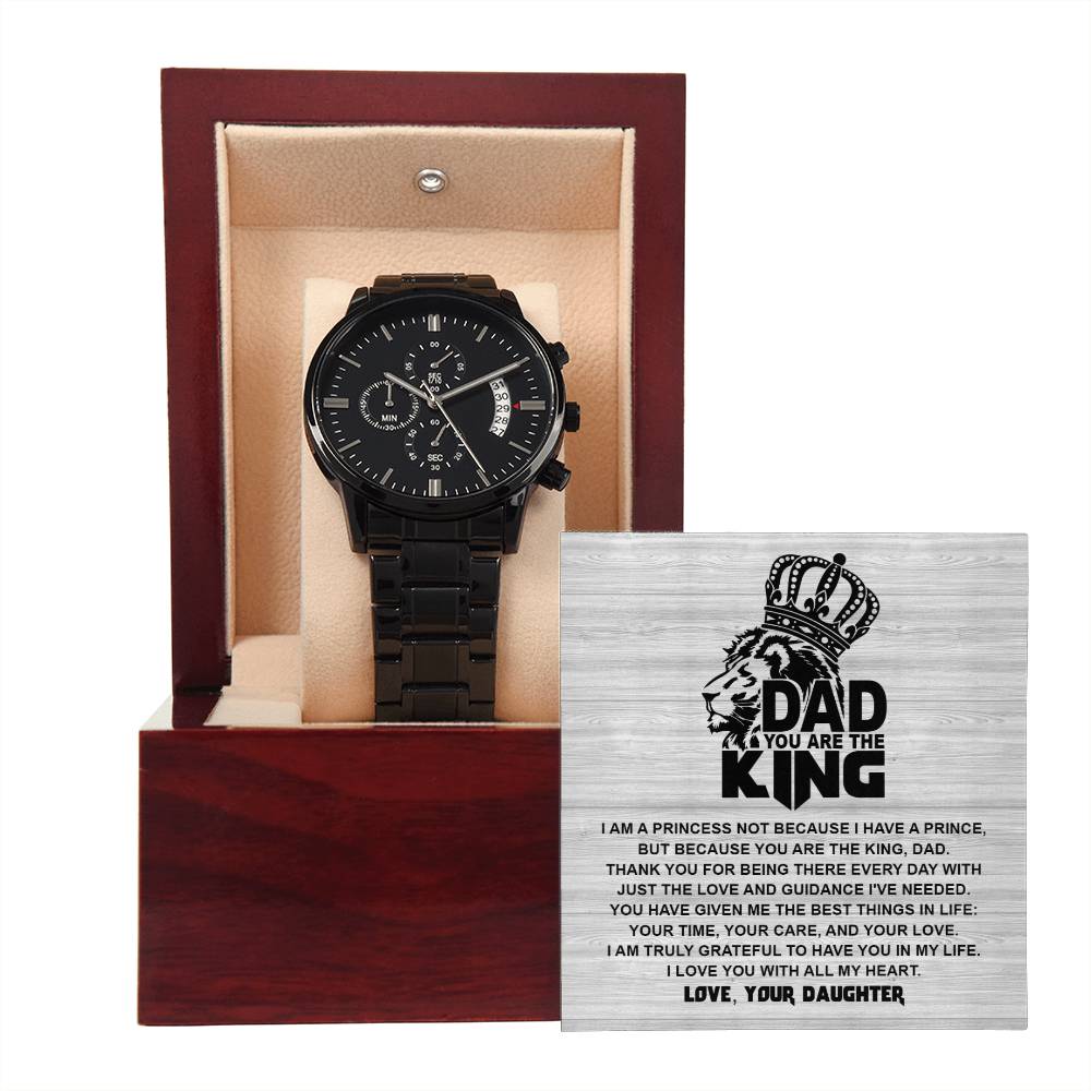 Dad-Not Because-Metal Chronograph Watch Black Chronograph Watch with Mahogany Style Luxury Box with Message card