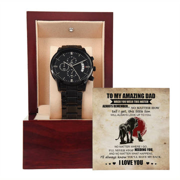 Dad-This Little Lion-Metal Chronograph Watch Black Chronograph Watch with Mahogany Style Luxury Box with Message card