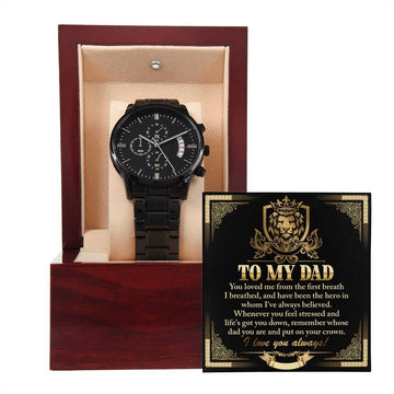 Dad-On Your Crown-Metal Chronograph Watch Black Chronograph Watch with Mahogany Style Luxury Box with Message card