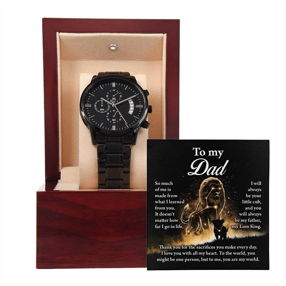 Dad-My Lion King-Metal Chronograph Watch Black Chronograph Watch with Mahogany Style Luxury Box with Message card