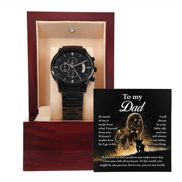 Dad-My Lion King-Metal Chronograph Watch Black Chronograph Watch with Mahogany Style Luxury Box with Message card