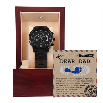 Dad-Your Favorite Child-Metal Chronograph Watch Black Chronograph Watch with Mahogany Style Luxury Box with Message card