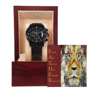 Dad-Respected-Metal Chronograph Watch Black Chronograph Watch with Mahogany Style Luxury Box with Message card