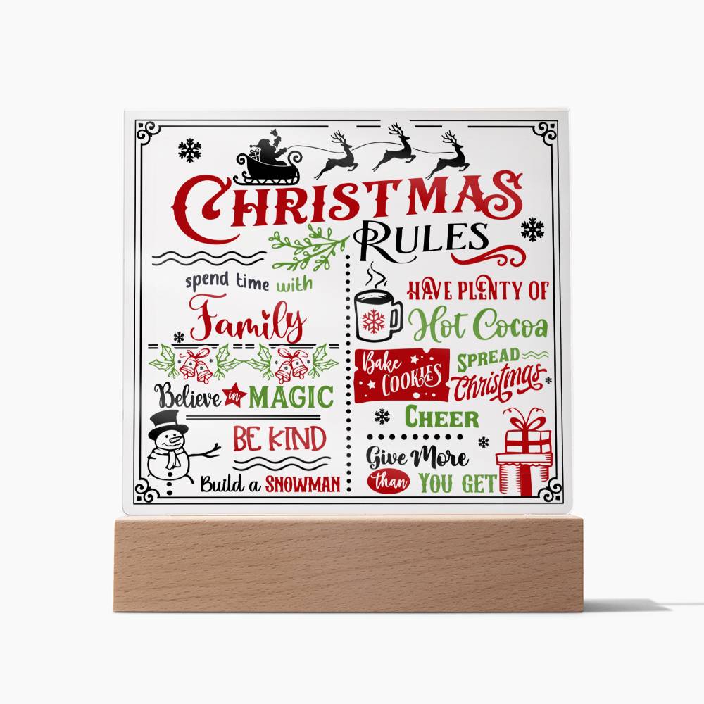 Seasons Greetings Christmas Rules, gift ideas, xmas, new year, give more than you get, acrylic decorative plaques