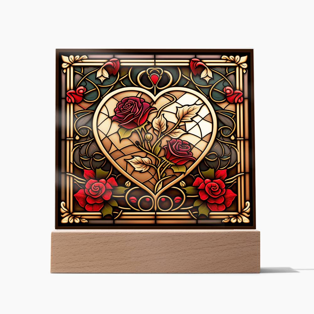 3D Lifelike Vibrant Painting of Roses and Heart on Acrylic with LED Lights, Gift Ideas, Xmas, Valentine, soulmate, Acrylic plaques, Acrylic decorative plaques, seasons greetings, new year, thanksgiving, xmas