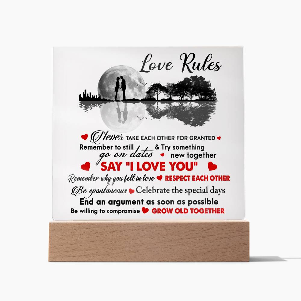 Premium Acrylic Decor with LED, Gift Ideas for Valentine, Love Rules, Gift Ideas for Boyfriend, Gift to Boyfriend, Gift from Girlfriend to Boyfriend, Badass Boyfriend, Gift To Soulmate Gift for couples