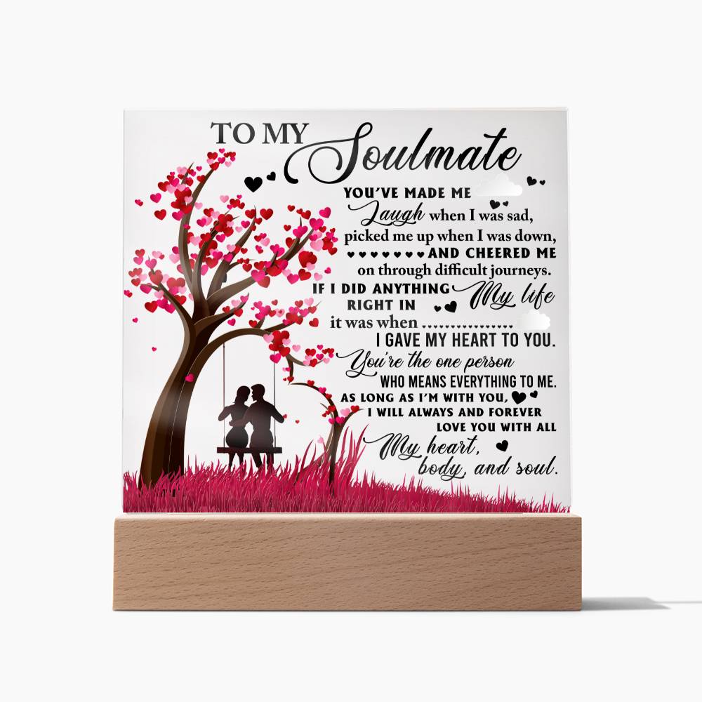 To My Soulmate I Gave My Heart To You Acrylic LED Decor Women Men Anniversary Valentine To Wife From Husband Birthday Gift Ideas Wedding New Baby