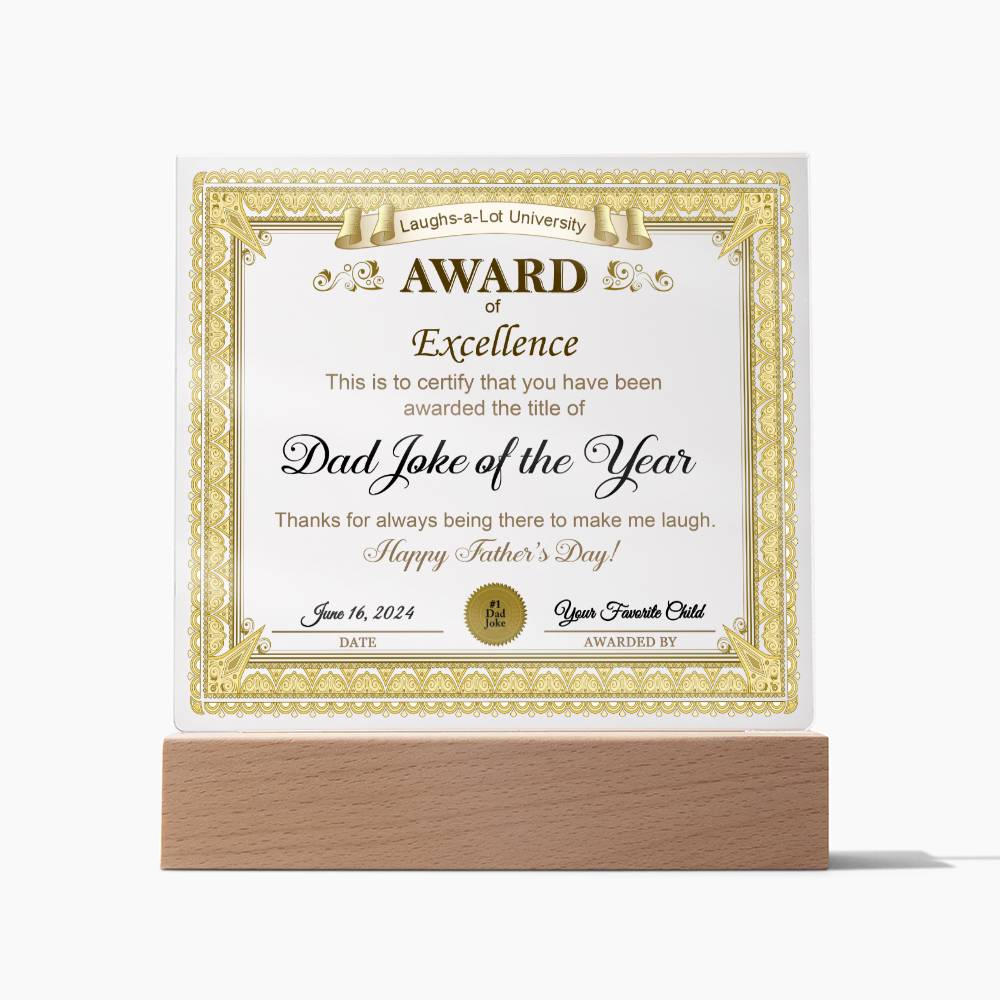Award of Excellence To Dad for the Joke of the Year