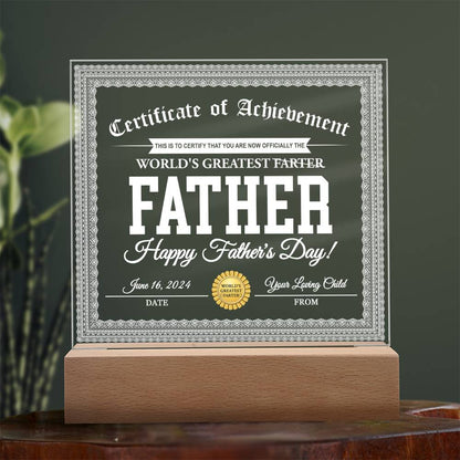 Certificate of Achievement to the World's Greatest Farter Father