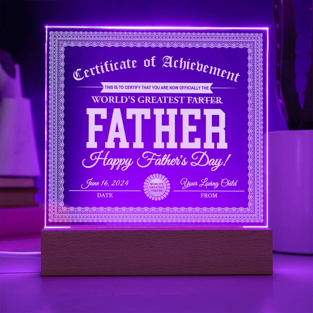 Certificate of Achievement to the World's Greatest Farter Father