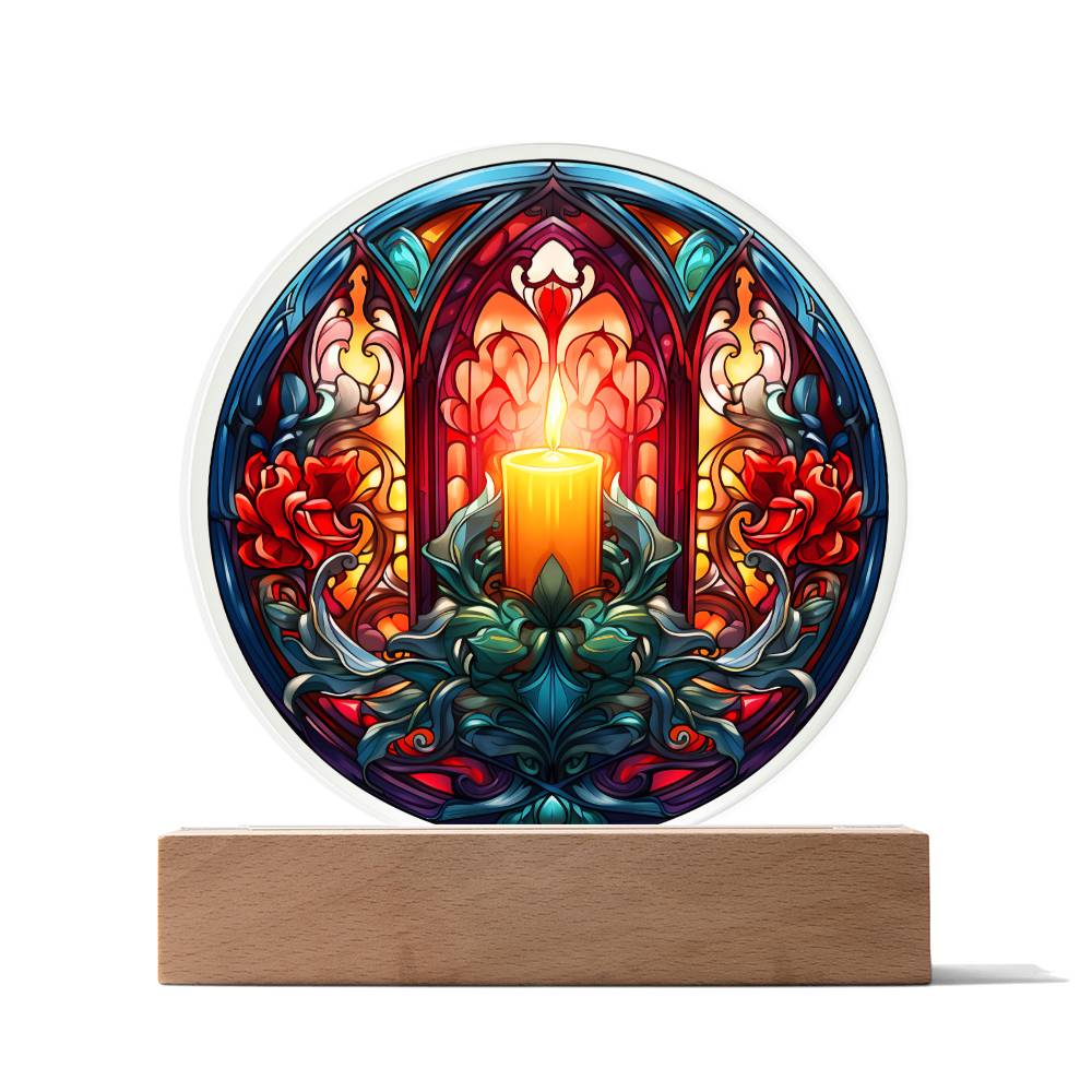 3D Acrylic﻿ Painting Decorative Plaque Lighted Candle on Stained Glass Christmas Gift Ideas For Family Colleagues Business Partners Friends Neighbours Seasons Greetings Thanksgiving